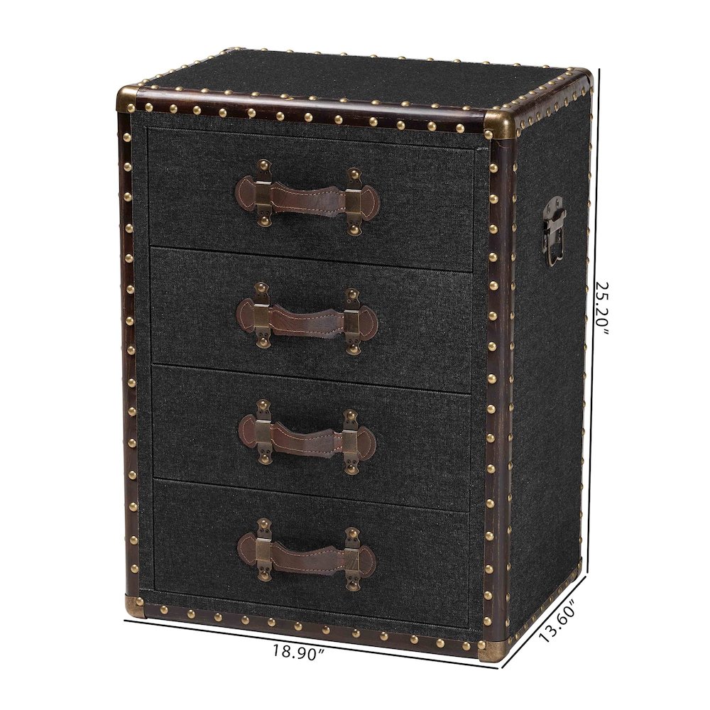 Studio Jaelyn Vintage Black Canvas 4-Drawer End Table. Picture 12