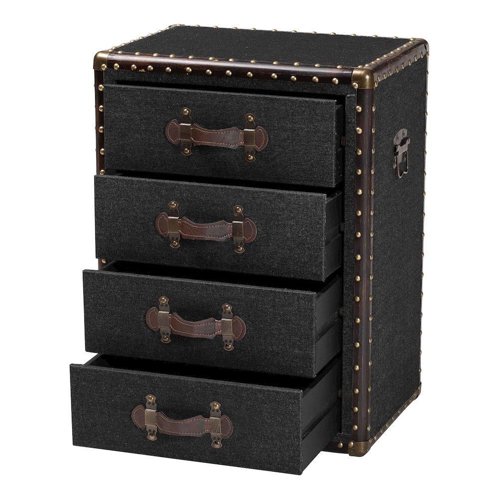 Studio Jaelyn Vintage Black Canvas 4-Drawer End Table. Picture 2