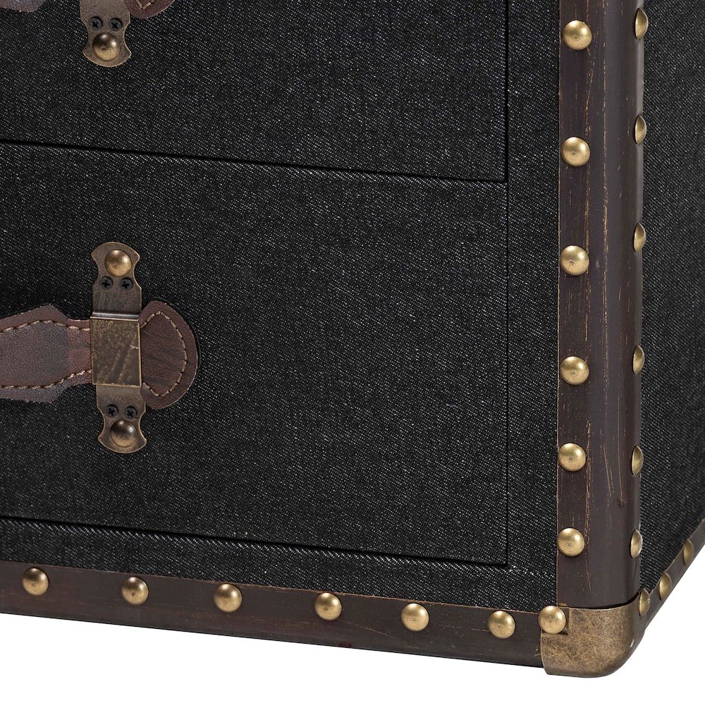 Studio Jaelyn Vintage Black Canvas 4-Drawer End Table. Picture 7