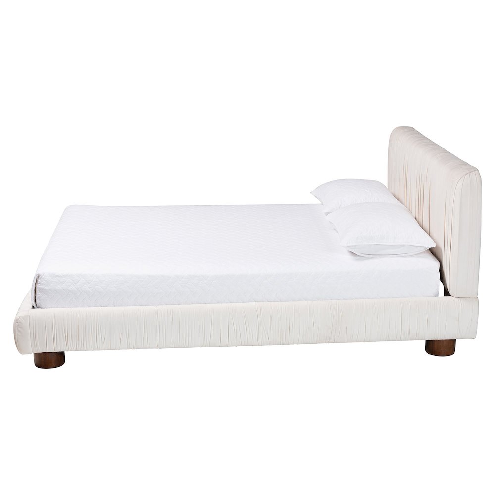 Emsley Luxe Ivory Pleated Velvet Queen Size Platform Bed. Picture 2