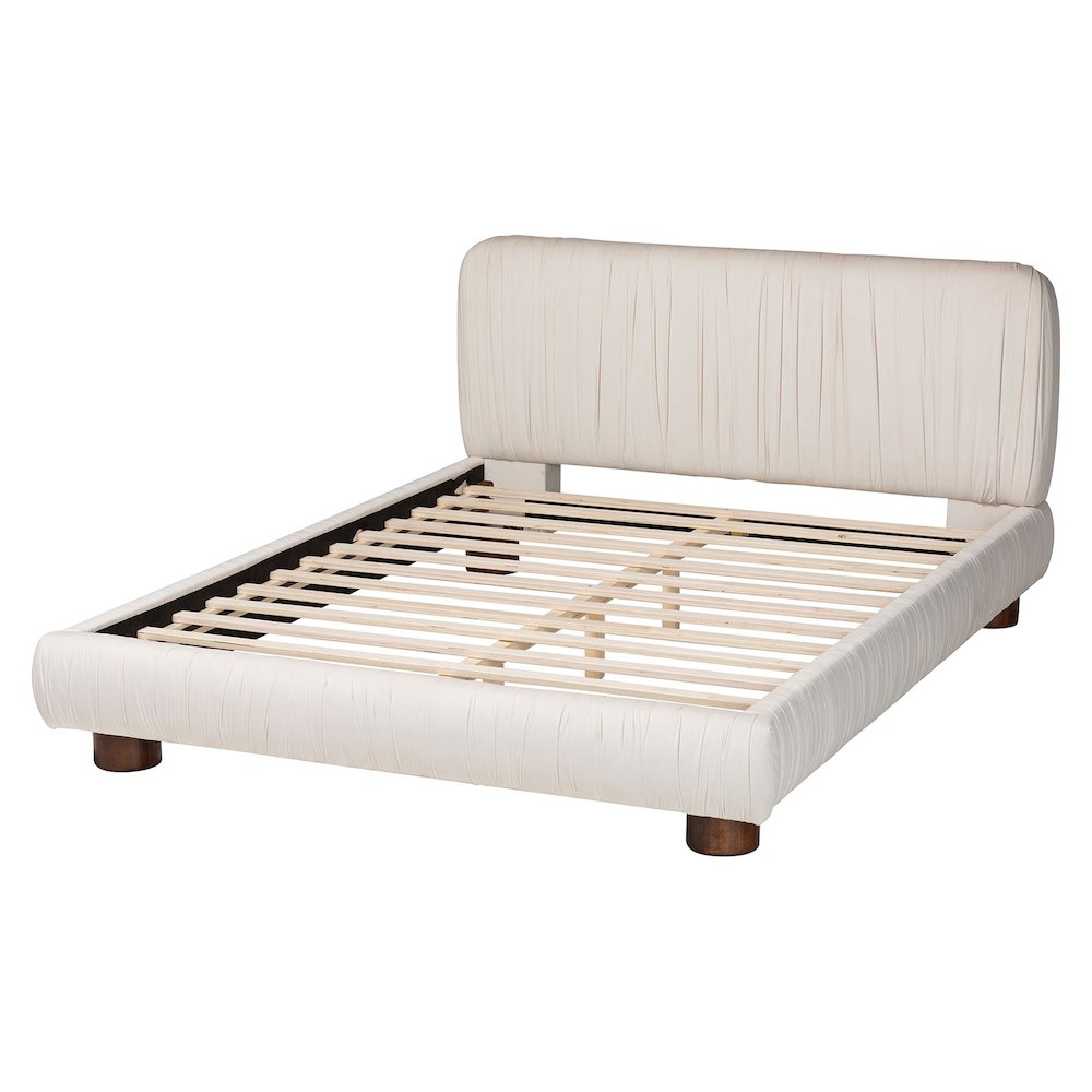 Emsley Luxe Ivory Pleated Velvet Queen Size Platform Bed. Picture 3