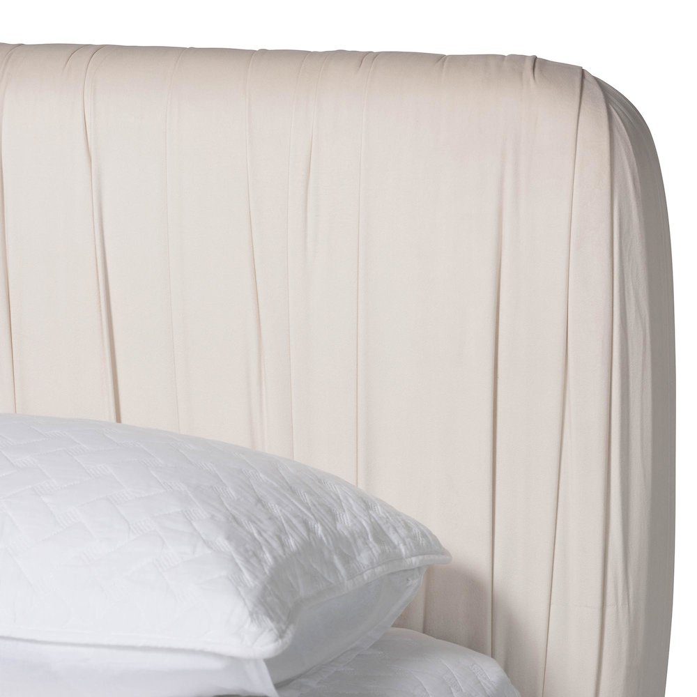 Emsley Luxe Ivory Pleated Velvet Queen Size Platform Bed. Picture 4