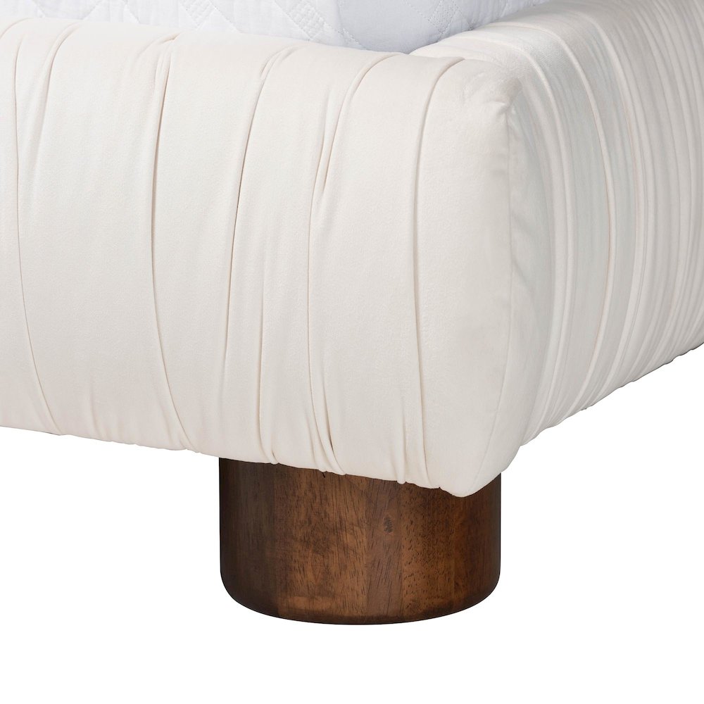 Emsley Luxe Ivory Pleated Velvet Queen Size Platform Bed. Picture 5
