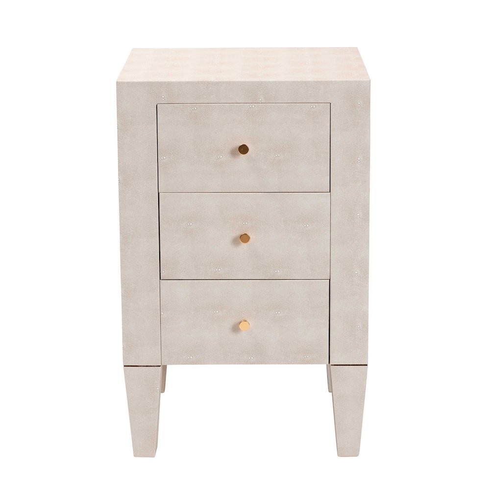 Leyna Modern Beige Faux Shagreen 3-Drawer End Table. Picture 3