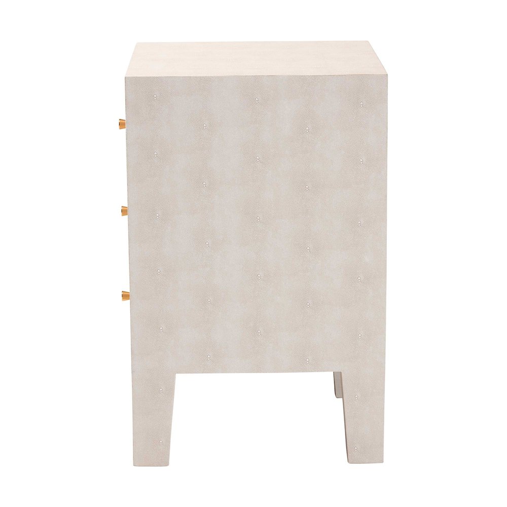 Leyna Modern Beige Faux Shagreen 3-Drawer End Table. Picture 4