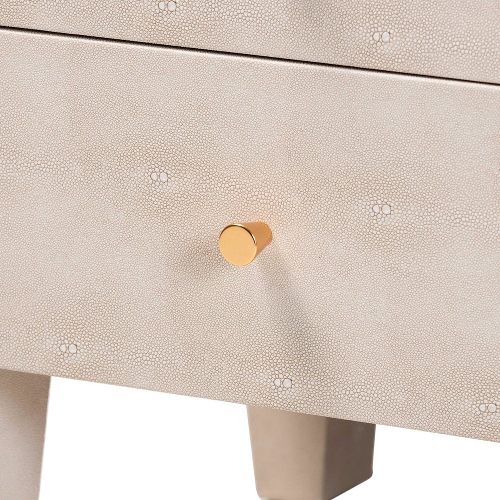 Leyna Modern Beige Faux Shagreen 3-Drawer End Table. Picture 6