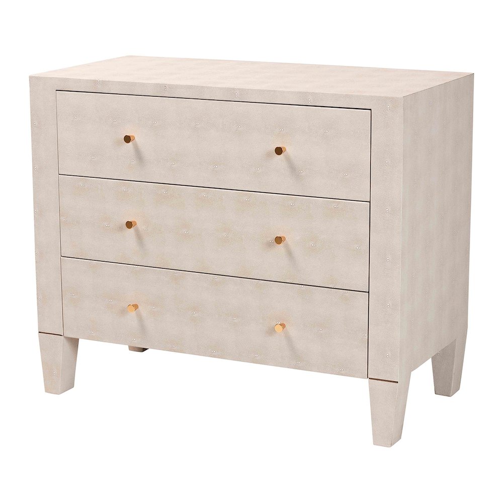 Leyna Modern Beige Faux Shagreen 3-Drawer Storage Cabinet. Picture 1
