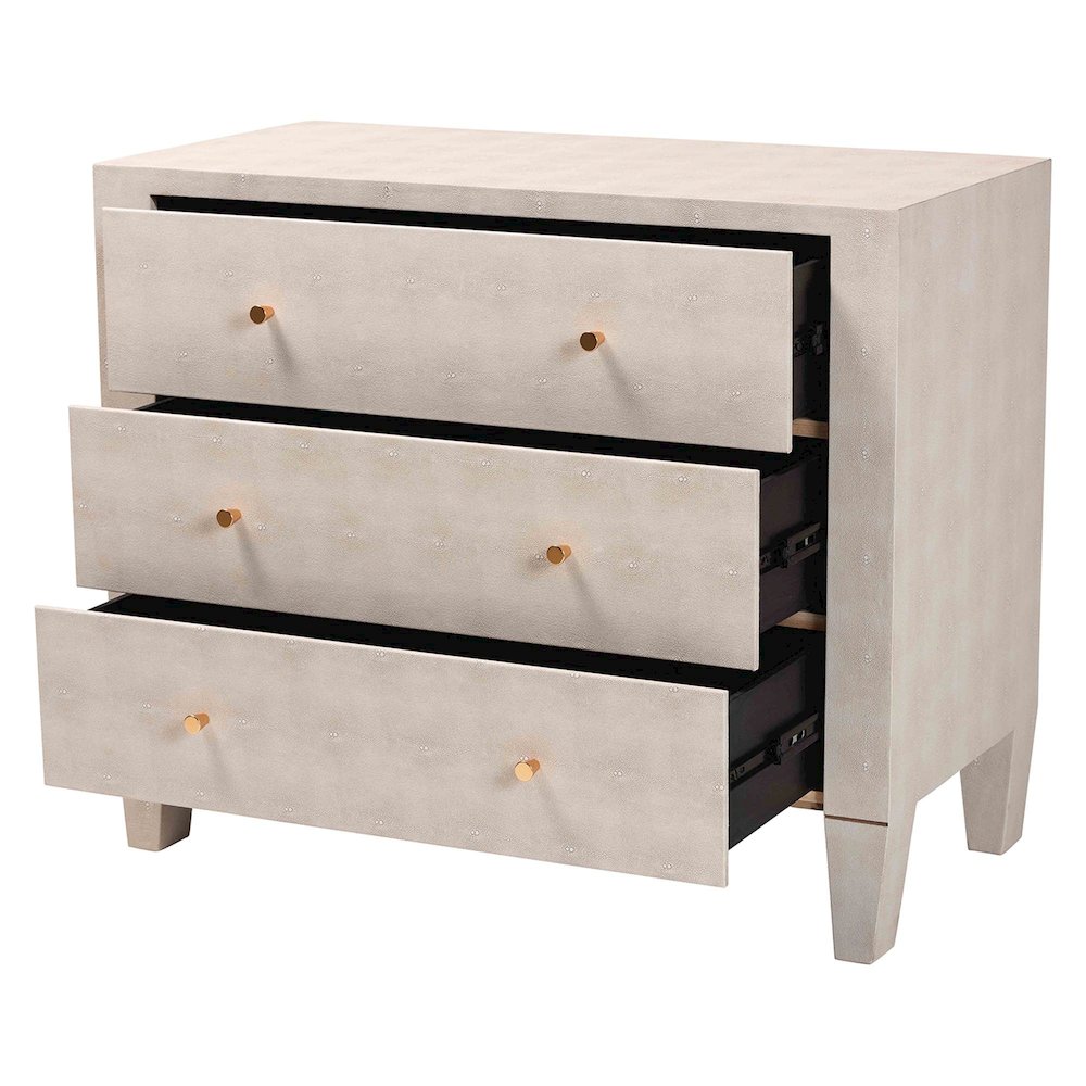 Leyna Modern Beige Faux Shagreen 3-Drawer Storage Cabinet. Picture 2