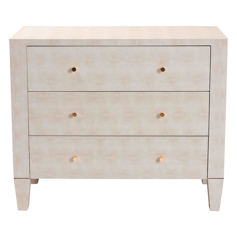 Leyna Modern Beige Faux Shagreen 3-Drawer Storage Cabinet. Picture 3