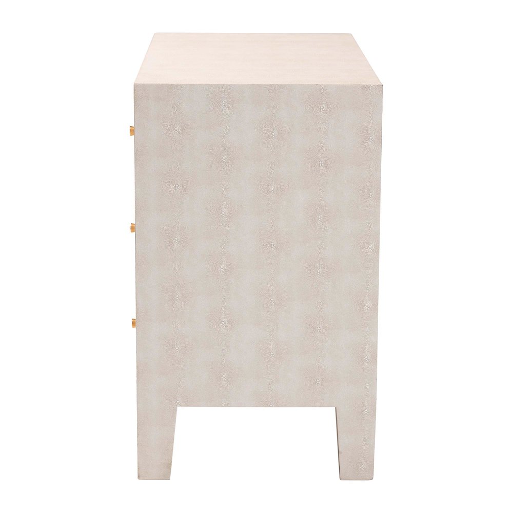 Leyna Modern Beige Faux Shagreen 3-Drawer Storage Cabinet. Picture 4
