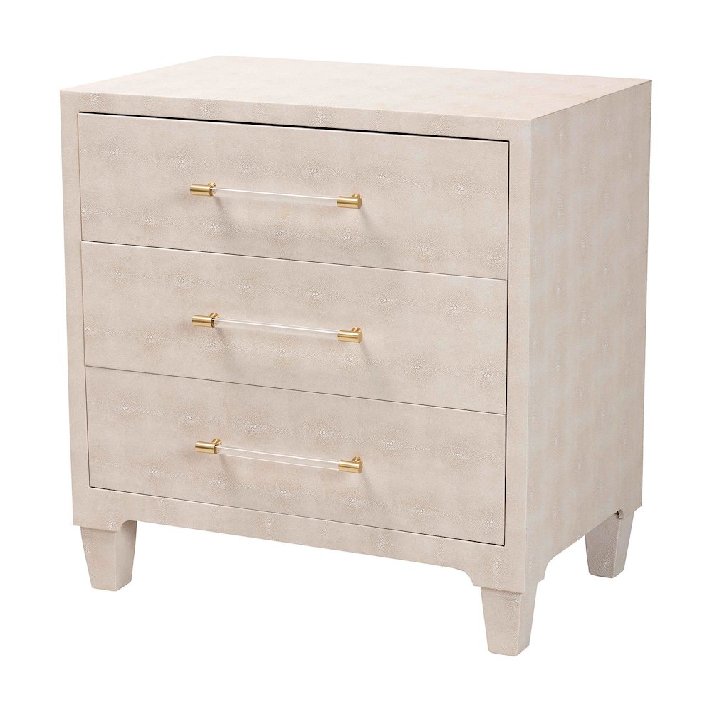 Nira Modern Beige Faux Shagreen 3-Drawer Storage Cabinet. Picture 1