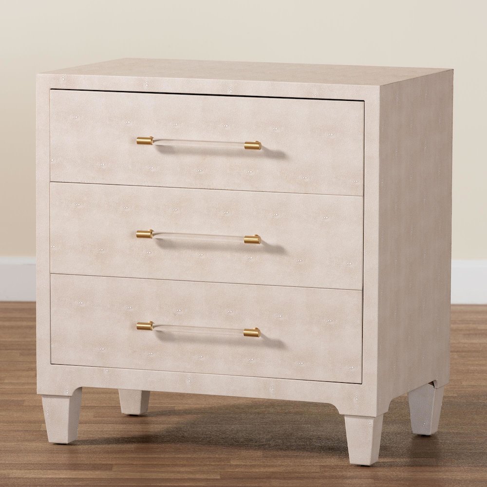 Nira Modern Beige Faux Shagreen 3-Drawer Storage Cabinet. Picture 10