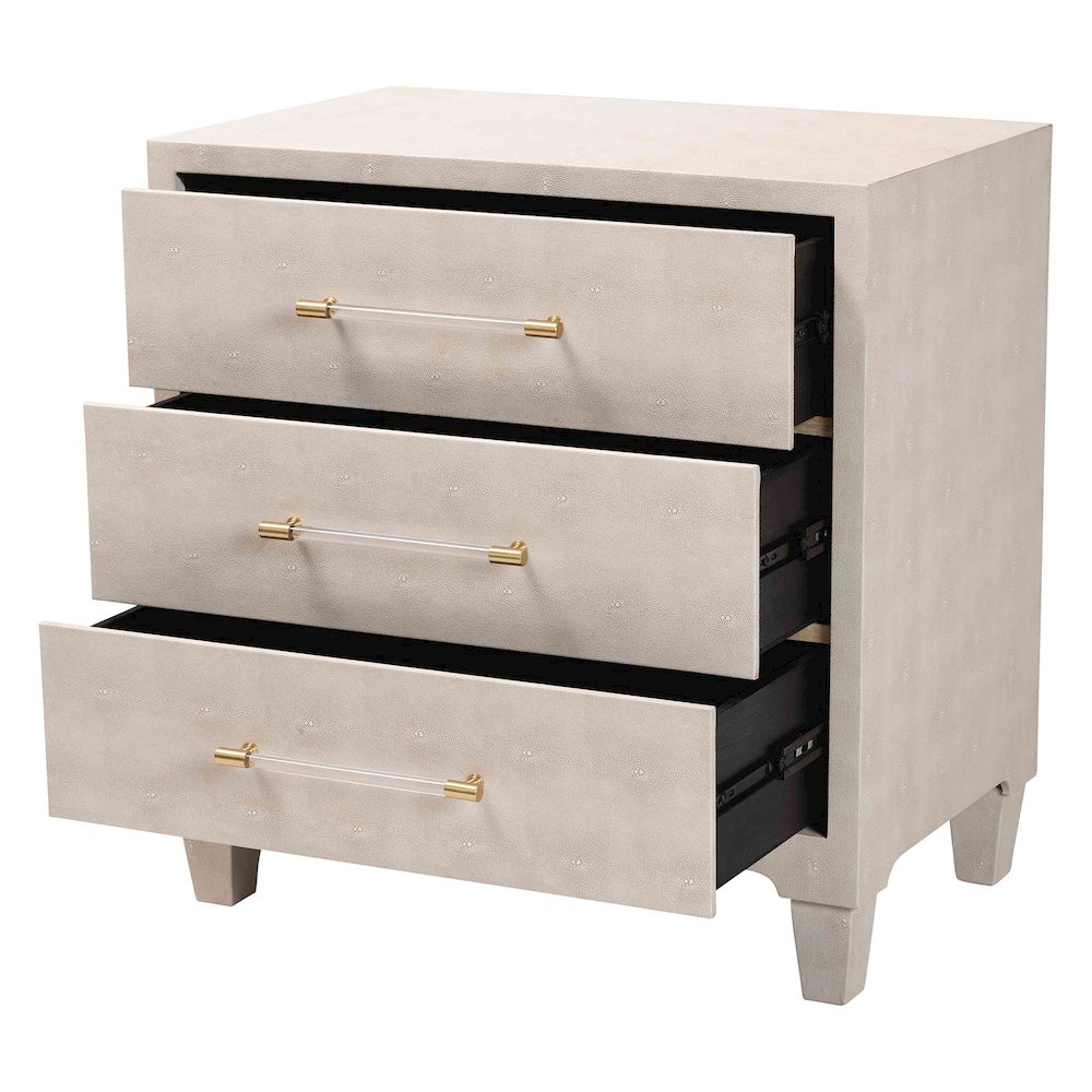 Nira Modern Beige Faux Shagreen 3-Drawer Storage Cabinet. Picture 2