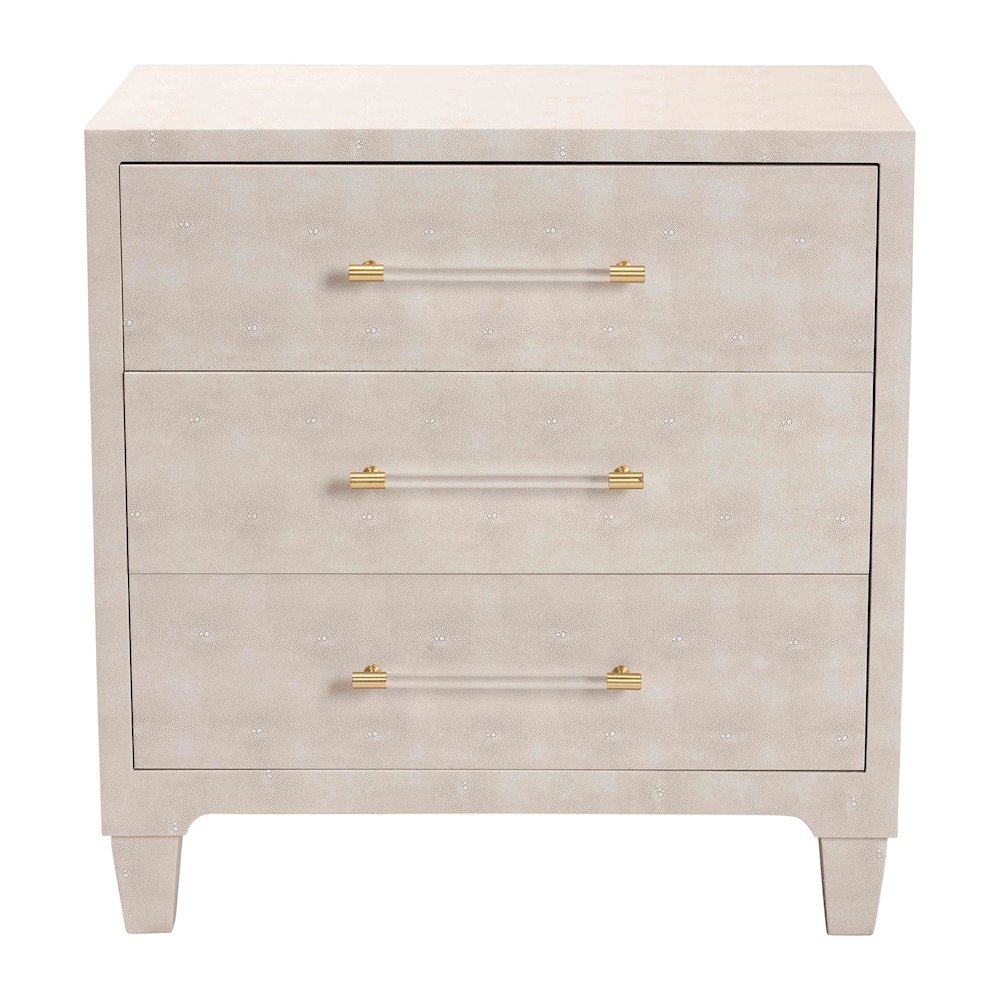 Nira Modern Beige Faux Shagreen 3-Drawer Storage Cabinet. Picture 3