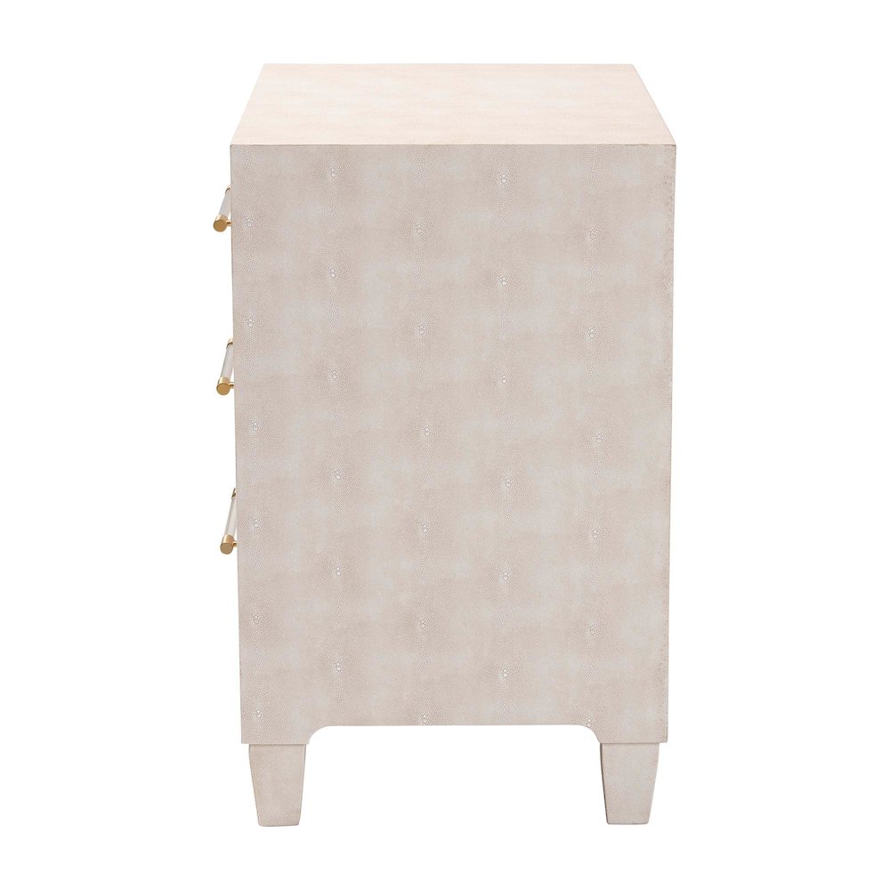 Nira Modern Beige Faux Shagreen 3-Drawer Storage Cabinet. Picture 4