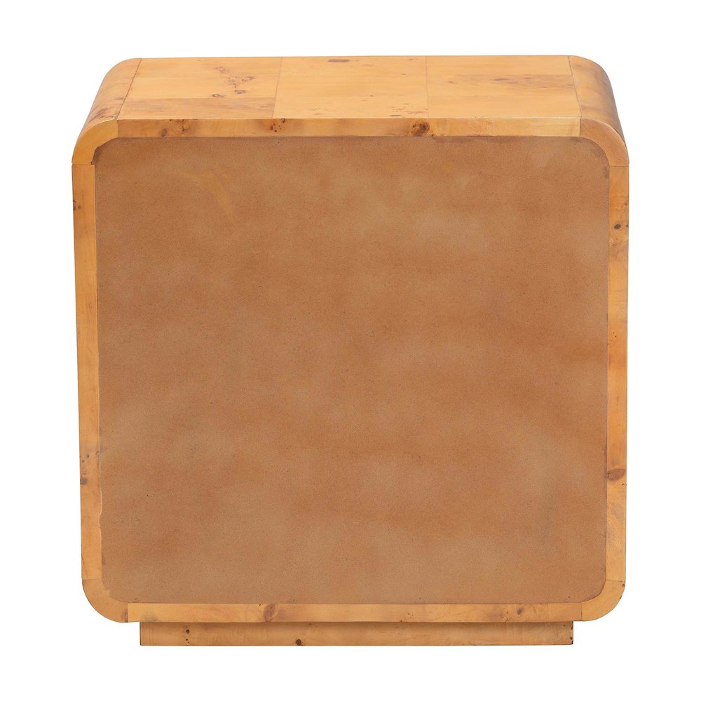 Netra Modern and  Natural Real Burl Wood 1-Drawer Nightstand. Picture 5