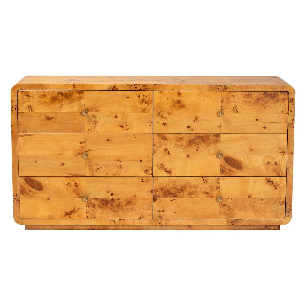 Netra Modern and  Natural Real Burl Wood 6-Drawer Dresser. Picture 3