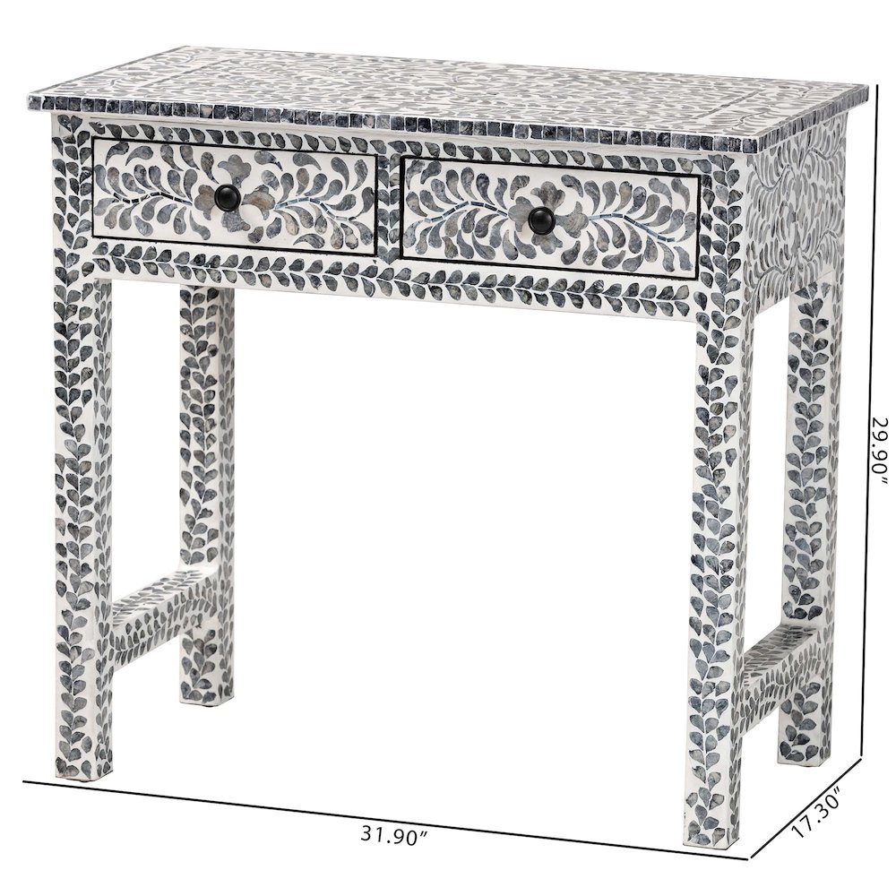 Diata Coastal Black and White Mother of Pearl Capiz Shell 2-Drawer Console Table. Picture 11