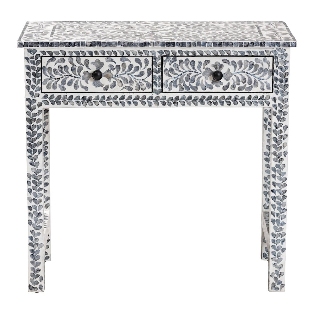 Diata Coastal Black and White Mother of Pearl Capiz Shell 2-Drawer Console Table. Picture 3
