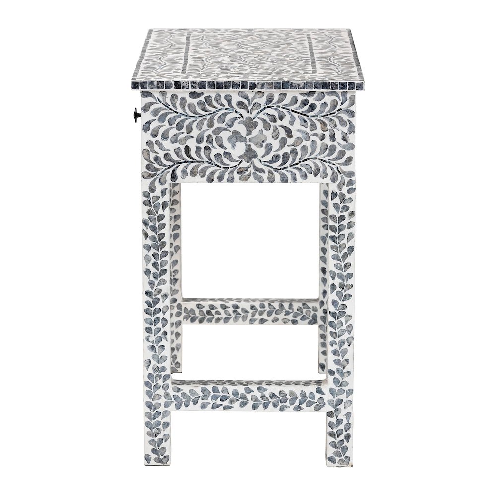 Diata Coastal Black and White Mother of Pearl Capiz Shell 2-Drawer Console Table. Picture 4
