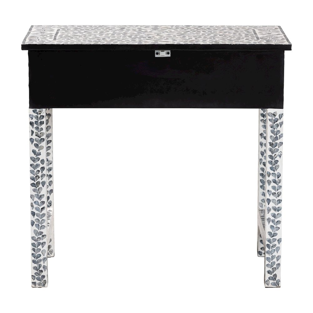 Diata Coastal Black and White Mother of Pearl Capiz Shell 2-Drawer Console Table. Picture 5