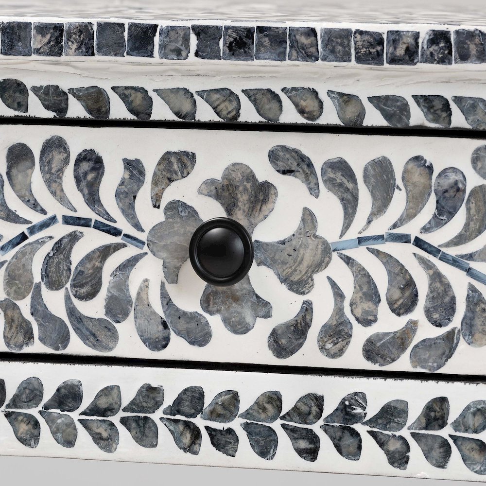 Diata Coastal Black and White Mother of Pearl Capiz Shell 2-Drawer Console Table. Picture 6