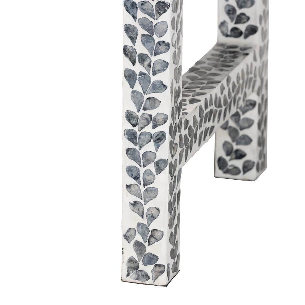 Diata Coastal Black and White Mother of Pearl Capiz Shell 2-Drawer Console Table. Picture 7