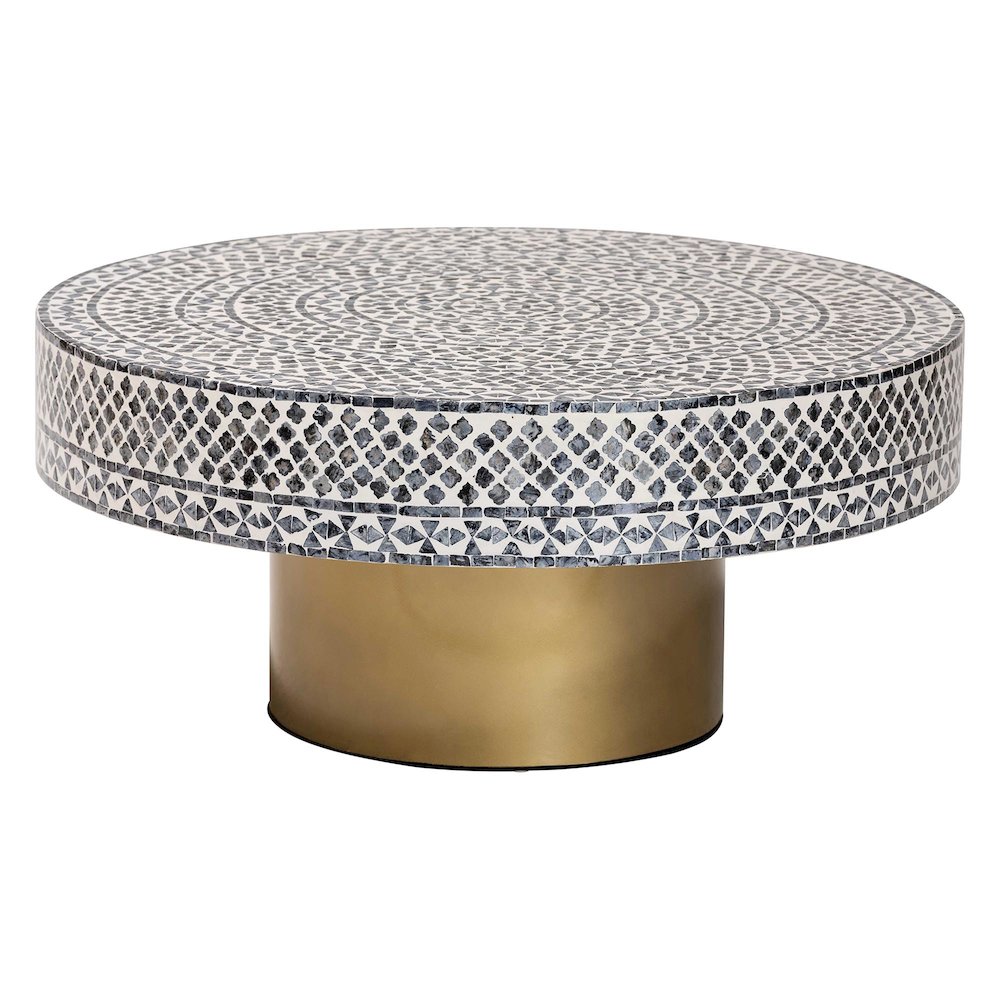 Idra Coastal Black and White Mother of Pearl Capiz Shell Coffee Table. Picture 1