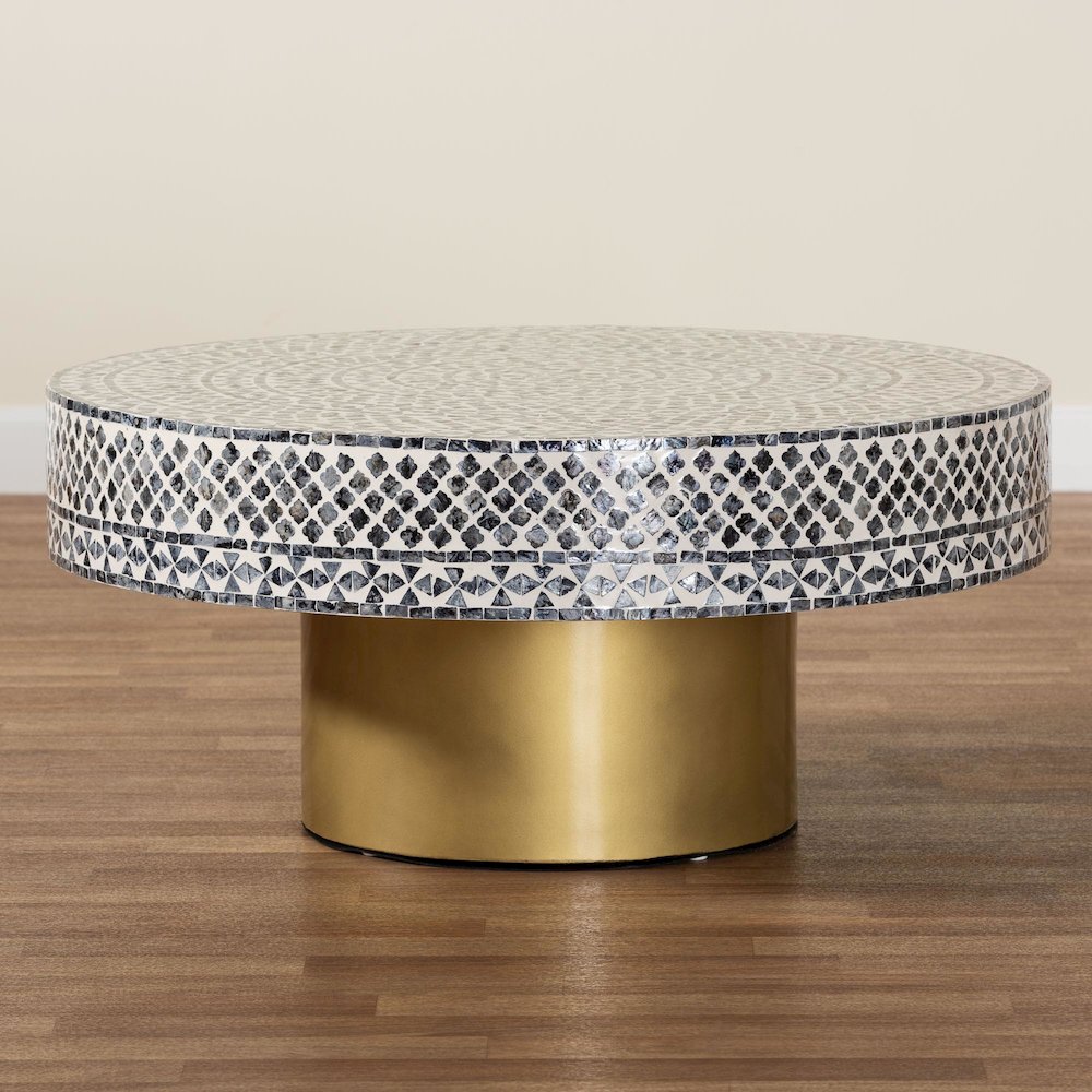 Idra Coastal Black and White Mother of Pearl Capiz Shell Coffee Table. Picture 7