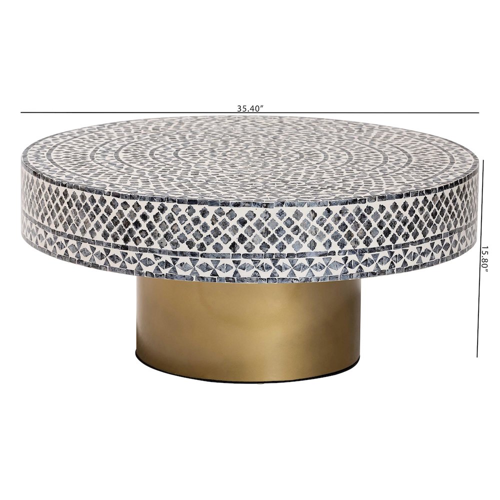 Idra Coastal Black and White Mother of Pearl Capiz Shell Coffee Table. Picture 8