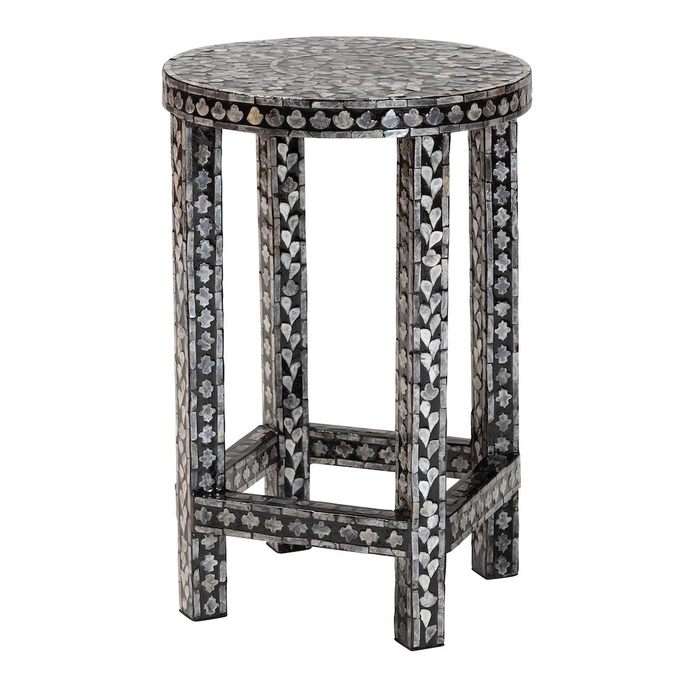 Elara Coastal Black and White Mother of Pearl Capiz Shell End Table. Picture 1