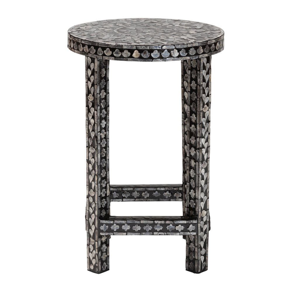 Elara Coastal Black and White Mother of Pearl Capiz Shell End Table. Picture 2