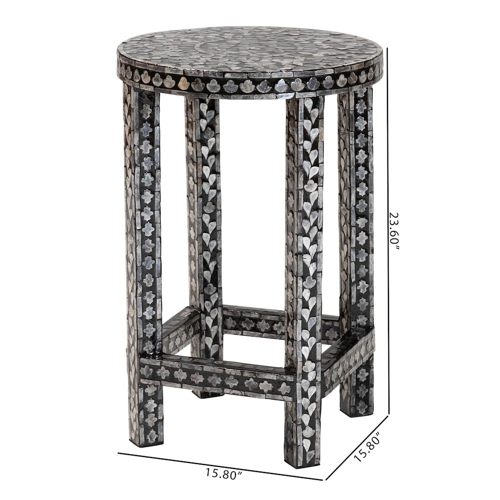 Elara Coastal Black and White Mother of Pearl Capiz Shell End Table. Picture 9