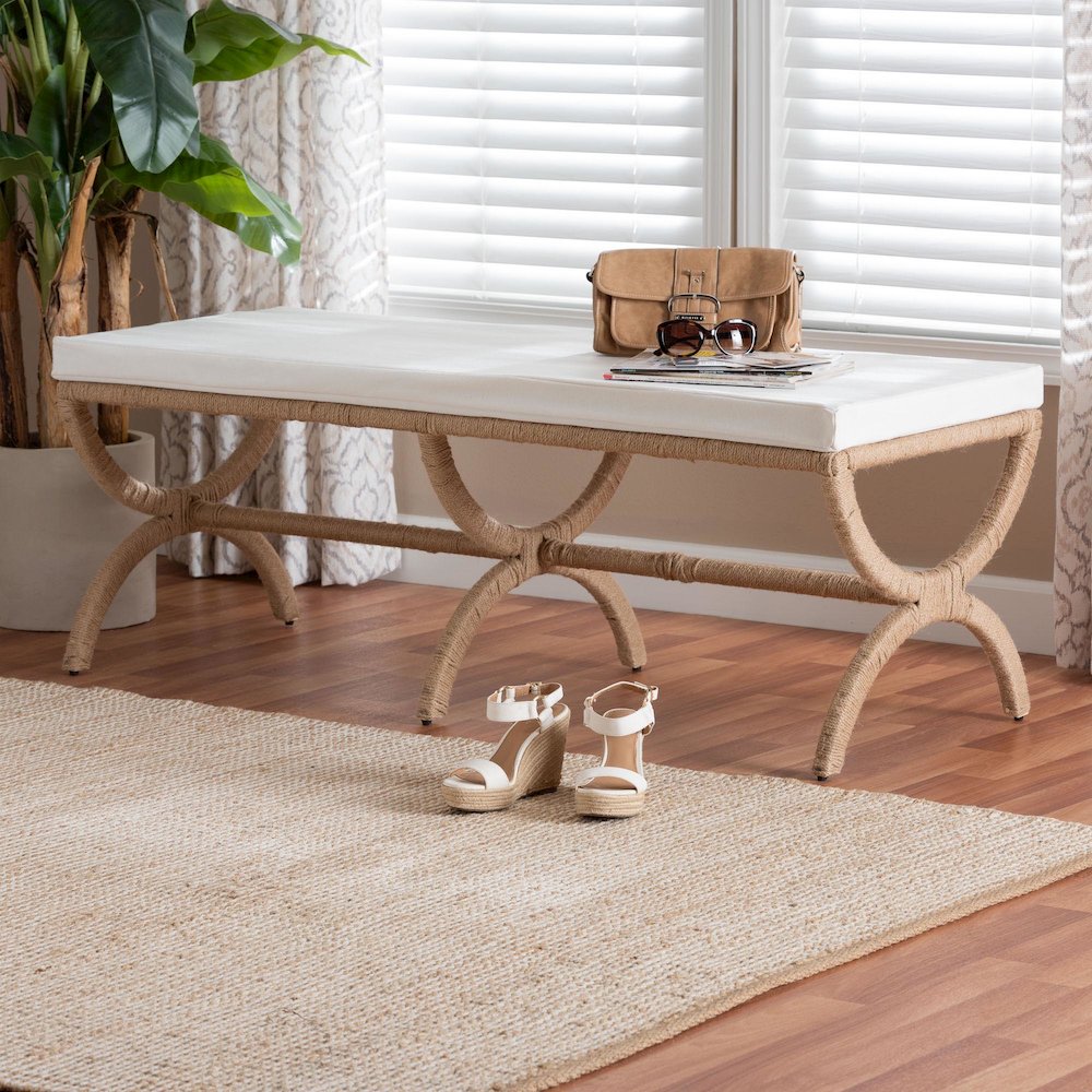 Maliyah Japandi Natural Jute Accent Bench. Picture 6