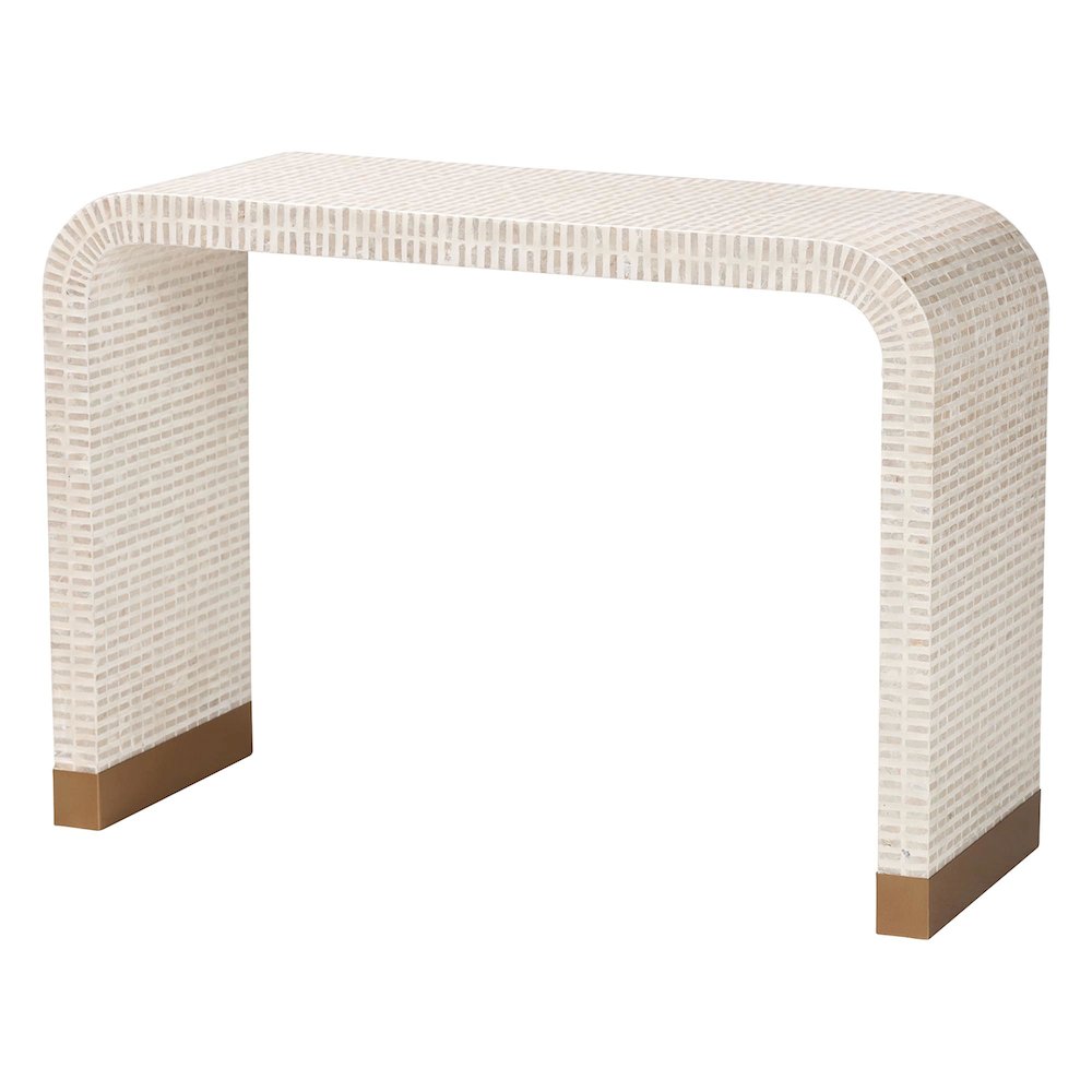 Coastal Beige and White Mother of Pearl Capiz Shell 3-Piece Accent Table Set. Picture 2