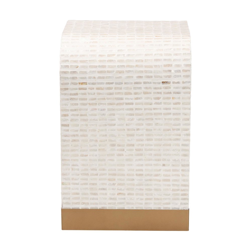Coastal Beige and White Mother of Pearl Capiz Shell 3-Piece Accent Table Set. Picture 4