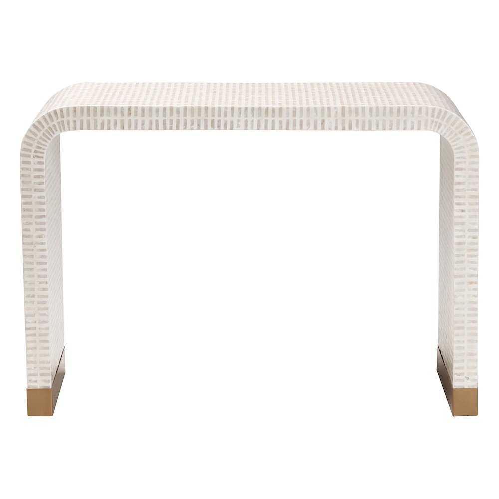 Carlyn Coastal Beige and White Mother of Pearl Capiz Shell Console Table. Picture 2