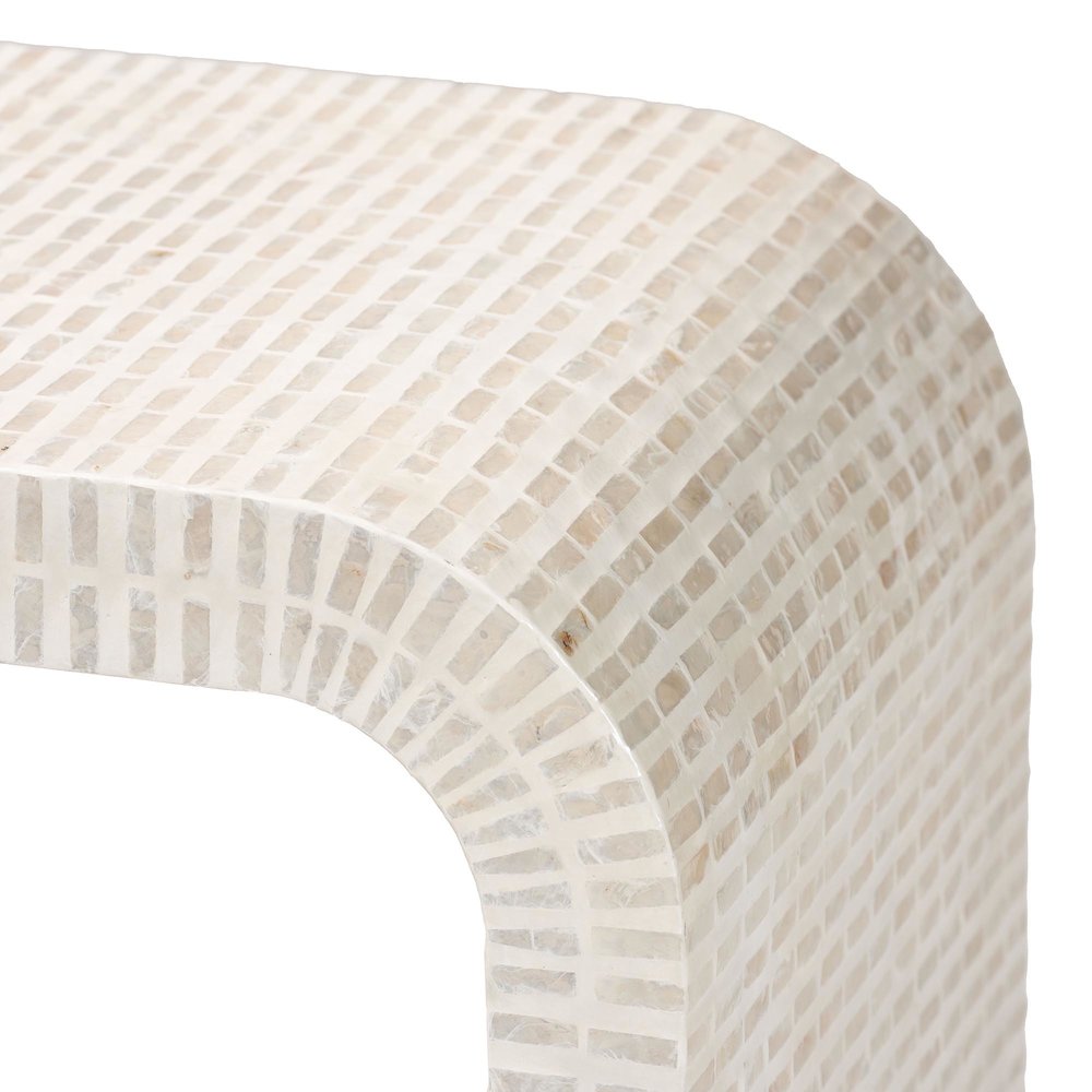Carlyn Coastal Beige and White Mother of Pearl Capiz Shell Console Table. Picture 4