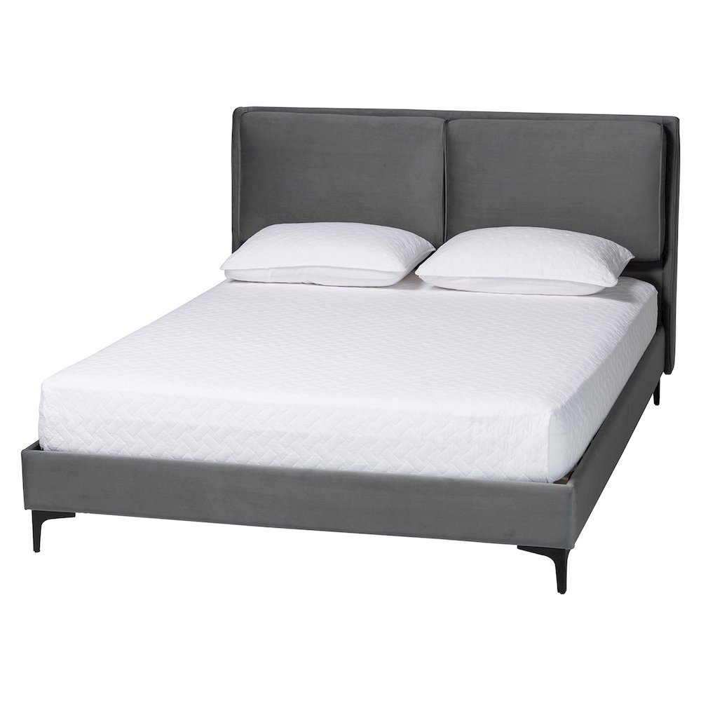 Etienne Modern Slate Grey Velvet Queen Platform Bed. Picture 1