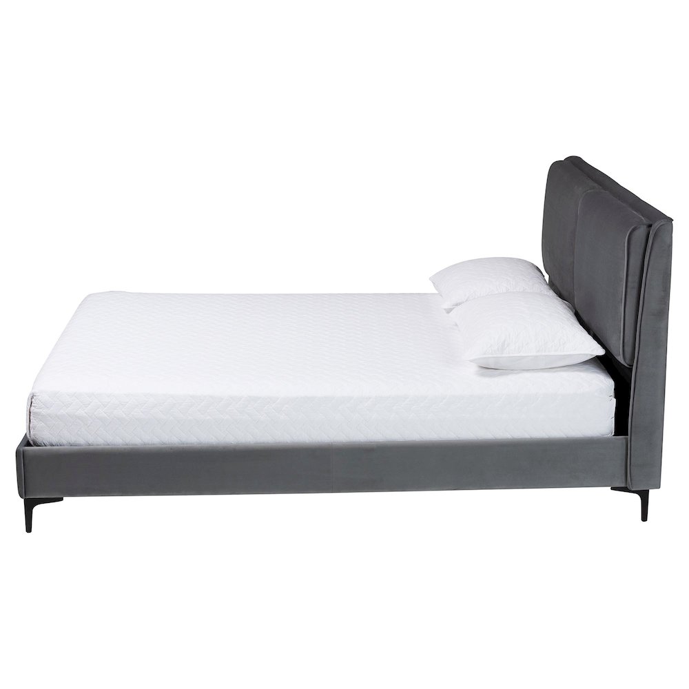 Etienne Modern Slate Grey Velvet Queen Platform Bed. Picture 2