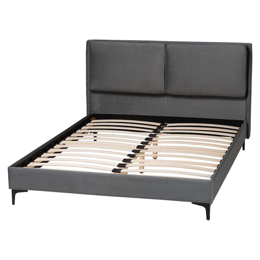 Etienne Modern Slate Grey Velvet Queen Platform Bed. Picture 3
