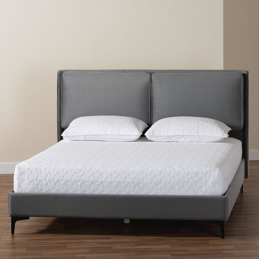 Etienne Modern Slate Grey Velvet Queen Platform Bed. Picture 8