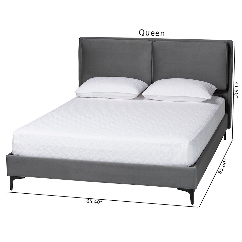 Etienne Modern Slate Grey Velvet Queen Platform Bed. Picture 9