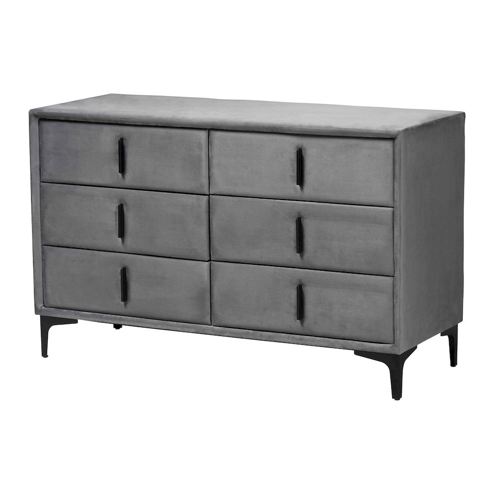 Etienne Modern Slate Grey Velvet 6-Drawer Dresser. Picture 1