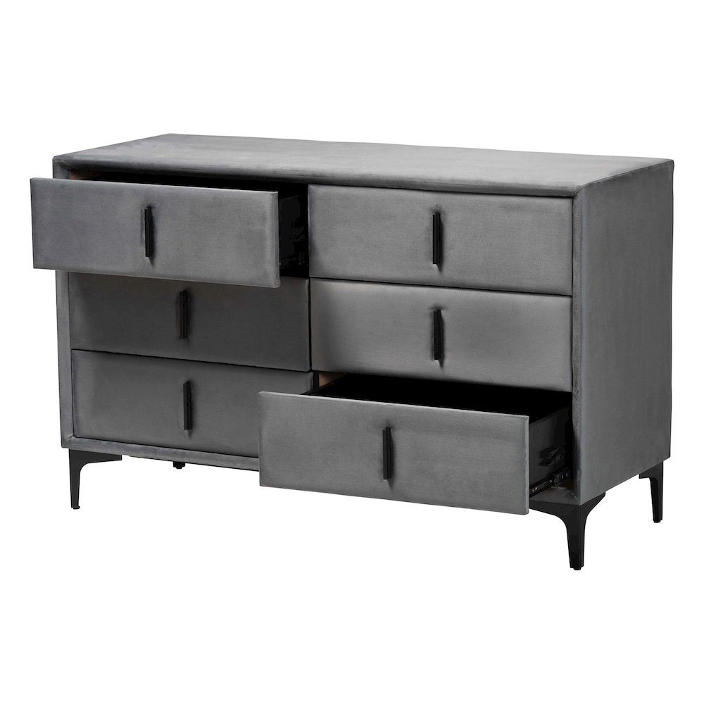 Etienne Modern Slate Grey Velvet 6-Drawer Dresser. Picture 2