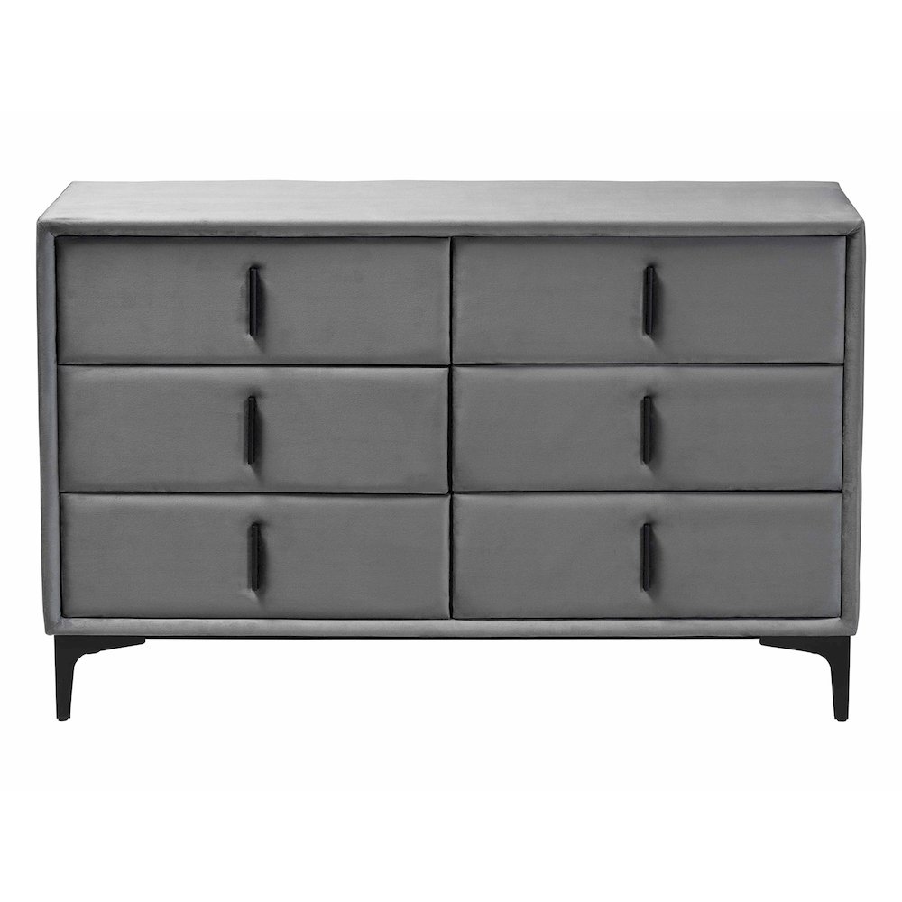 Etienne Modern Slate Grey Velvet 6-Drawer Dresser. Picture 3