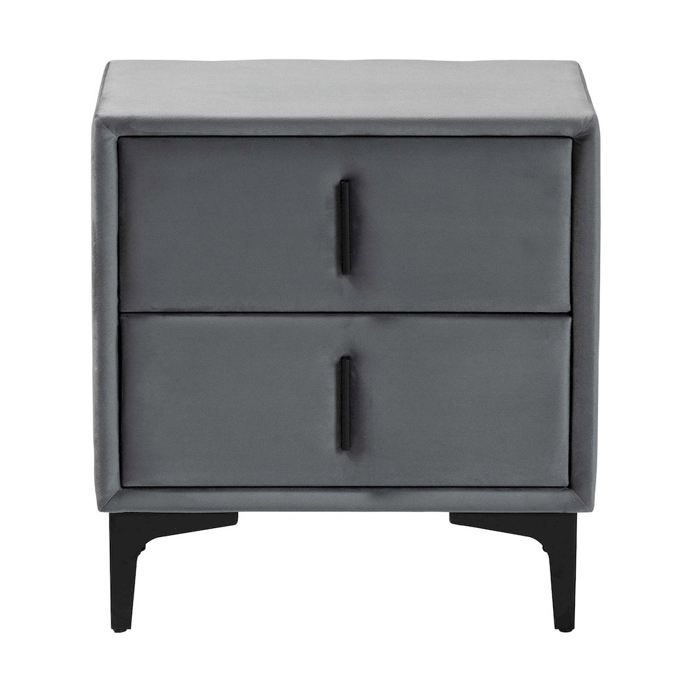 Etienne Modern Slate Grey Velvet 2-Drawer Nightstand. Picture 3