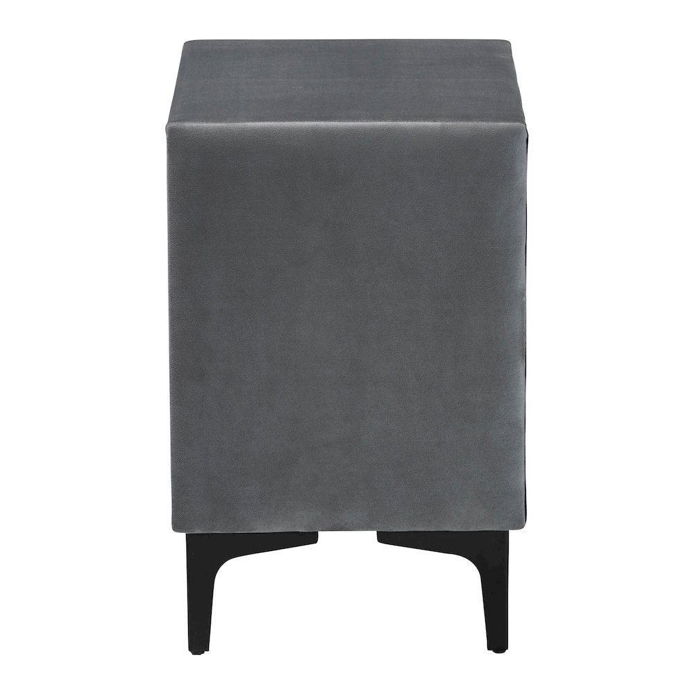 Etienne Modern Slate Grey Velvet 2-Drawer Nightstand. Picture 4