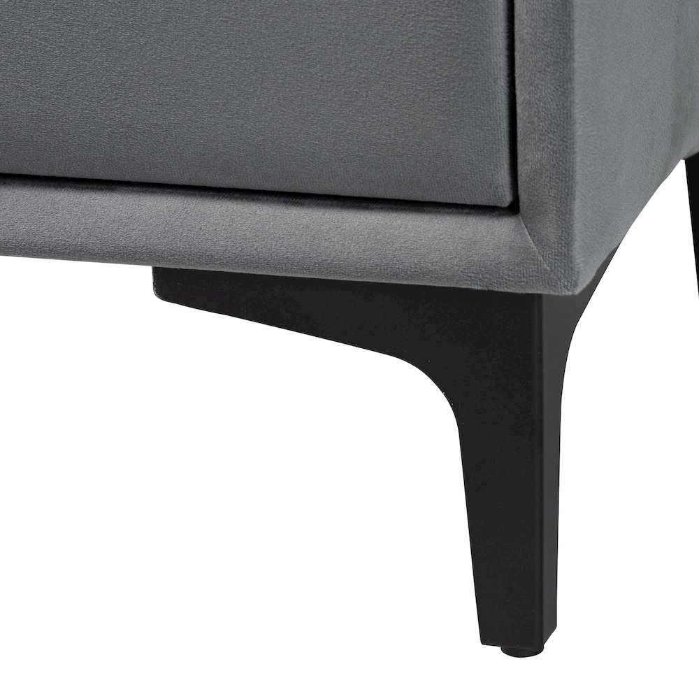 Etienne Modern Slate Grey Velvet 2-Drawer Nightstand. Picture 7