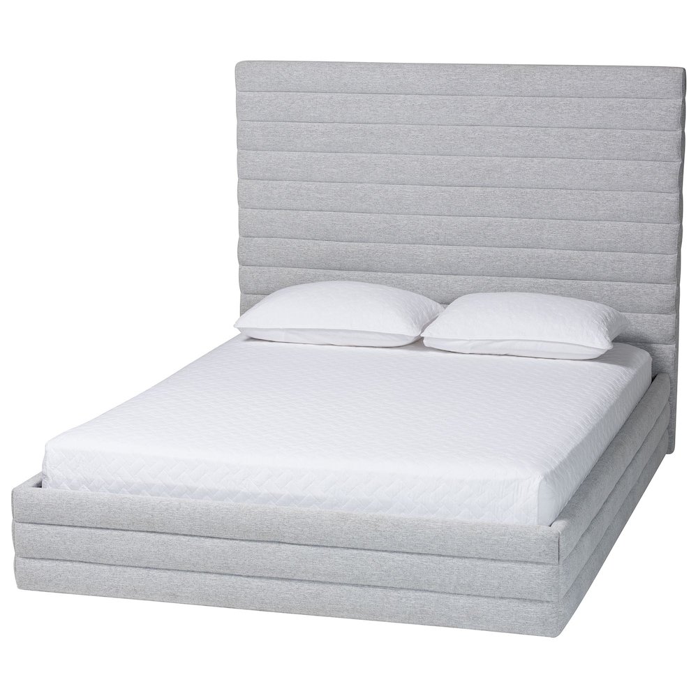 Cadmus Modern Light Grey Channel-Tufted Fabric Queen Platform Bed. Picture 1